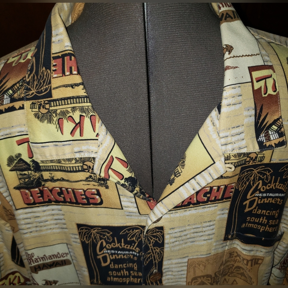 Vintage Hilo Hattie Hawaiian Tiki Shirt, Silk, 2XL